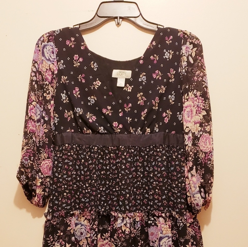 💜🌌Loft Navy and Purple Floral Dress🌌💜